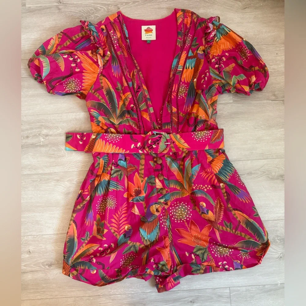 FARM Rio Macaw Party Belted Romper - Picture 1 of 3